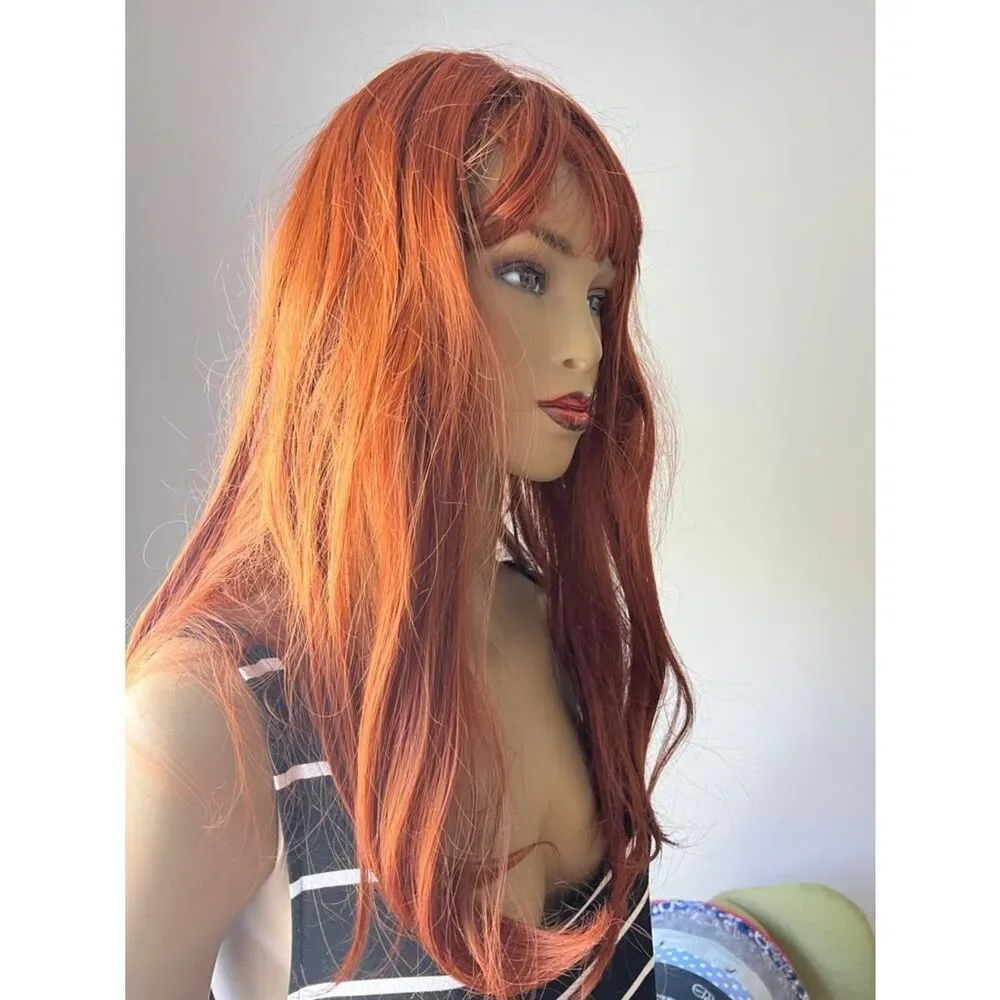 Amazon Women's Long Fringe Wig in Copper Orange Red